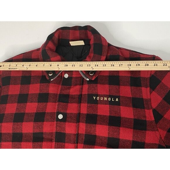 YoungLA Kingpin Jacket Men’s S Red Buffalo Plaid Quilted Lining Full Zip Snap - Picture 15 of 16